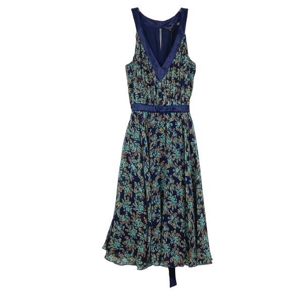 Ted Baker Dresses & Skirts - NWT TED BAKER Dress 2~S Silk Chiffon Floral Coral Blue Satin-Tie V-Neck FitFlare